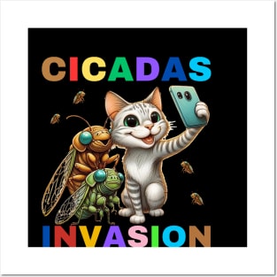 Hilarious Cat Selfie With Cicada Invasion - 2024 Cicadas Insect Posters and Art